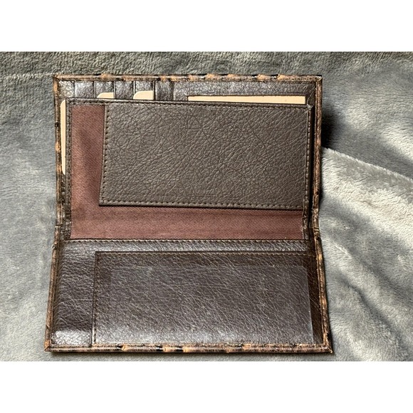 Ostrich Skin Wallet Mens Brown Bifold Checkbook Credit Card Holder Western - Picture 2 of 7